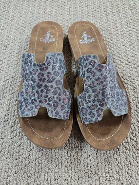 Corkys Womens Sparkly Cheetah Print Sandals Size 9 Brand New